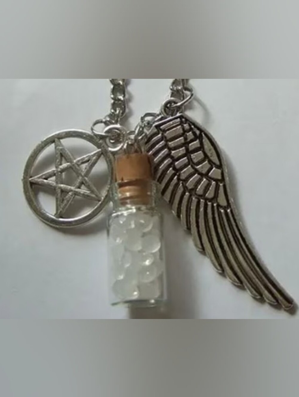 SUPERNATURAL PROTECTION NECKLACE Angel Wing Pentagram Salt Bottle Pendant